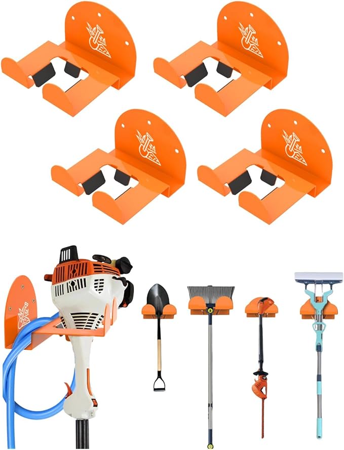 Weedeater Rack & Snow Shovel Hanger - 4 Pack - 180LB Heavy-Duty Alloy Steel Wall Mount Set for Winter Gear, Stihl Power Tools, Grass Trimmer, Garden Tools, Space-Saving Storage for Garage, Shed