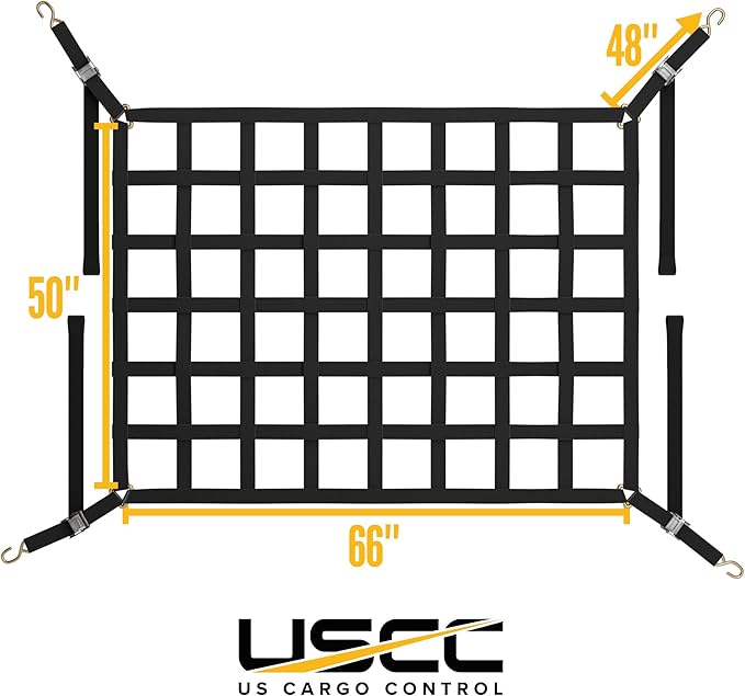 US Cargo Control Cargo Nets for Pickup Truck Bed 5.5 FT x 4.2 FT (2-Pack), Adjustable Truck Cargo Nets with S-Hooks & Cam Buckles, Fits Short Pickup Beds - Can Also Use in Trailers, Garages, Sheds
