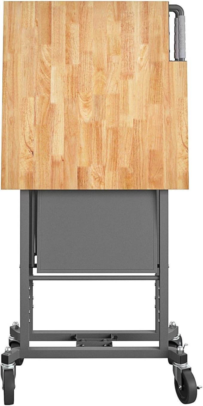 COSCO SmartFold Butcher Block Portable Workbench/Folding Utility Table (Gray Steel Frame)