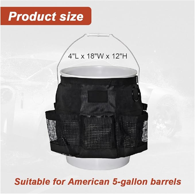5 Gallon Bucket Tool Organizer Bag, Multi-Purpose Car Bucket Wash Tool with Mesh Storage Pockets, Universal Vehicle Cleaning Supplies Accessories for Home, Gardening, Fishing