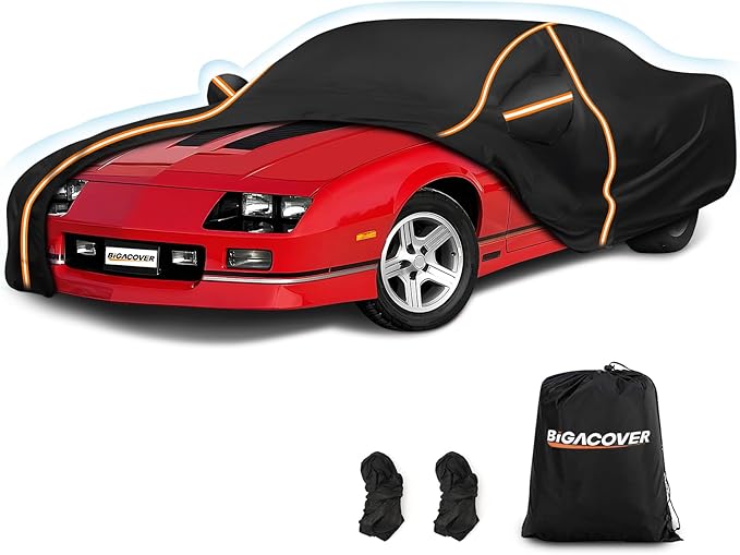Car Cover for Chevy Camaro 1982-2002, Waterproof 210D Oxford Cloth and Cotton Cover Outdoor Full Car Covers with Zipper Windproof Heavy Duty All Weather with Wind, Sun, UV and Dust Protectio