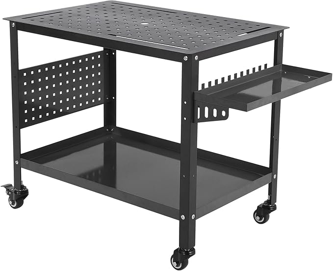36x24 Steel Welding Table,1200 Lb Portable Welding Fixture Table for Shop,Rolling Welding Table with 5/8" Holes for Shop Garage (Black, with Tool Tray)