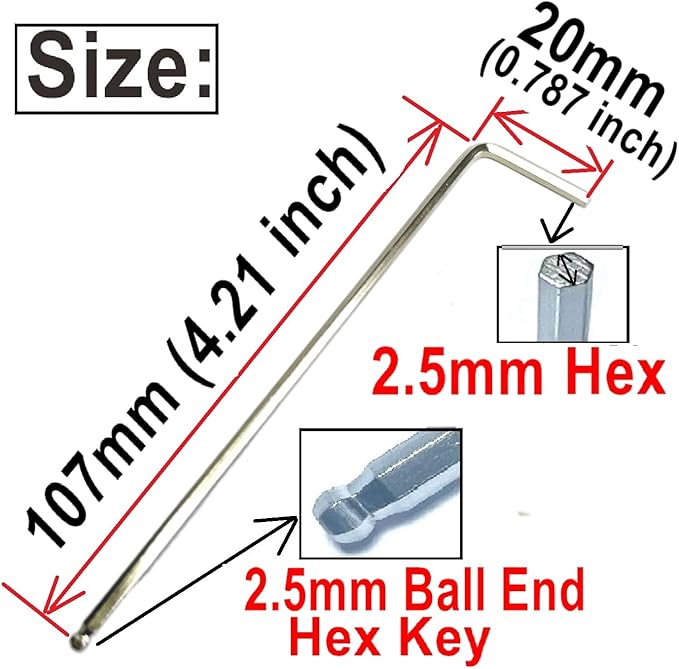 10pcs 2.5mm Ball End Allen Wrench sets,2.5mm Hex Key Wrench set,2.5mm ball end Hex Driver allen key Door Key L Shaped hex wrench set with Long Arm 107mm lengh.2.5mm ball end hex wrench