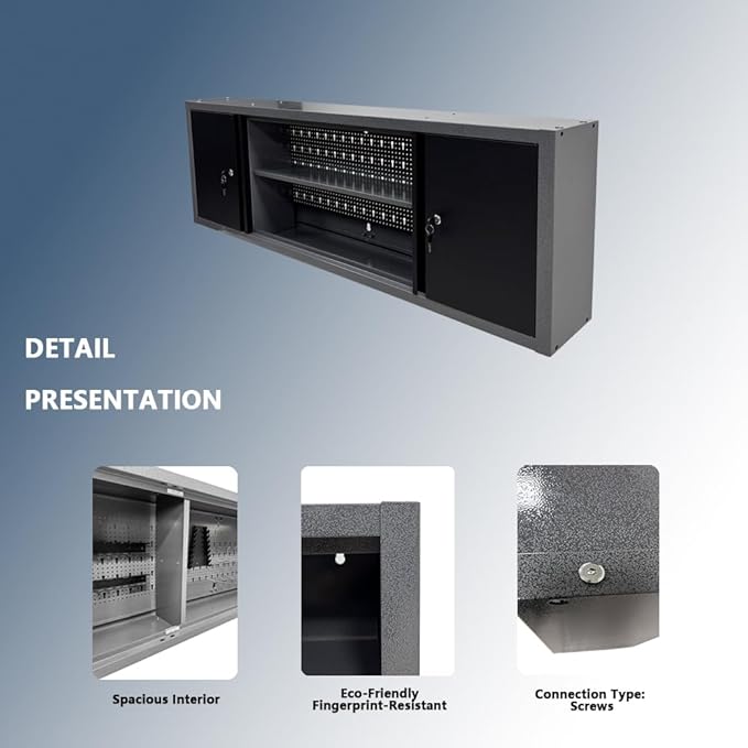 JZD Metal Wall Mount Cabinet with Two Lockable Doors & One Removable Shelf, 59" Large Durable Construction Cabinet for Workshop Storage Solutions