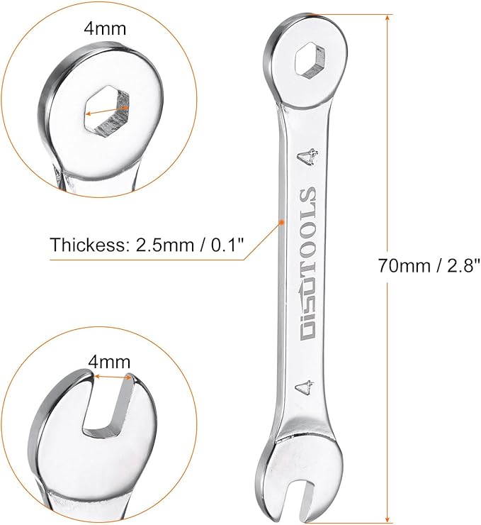 HARFINGTON Thin Combination Wrench Metric 4mm 6-Point Ended Box 15 Degree Offset Open End CR-V Chrome Plated Steel, Silver