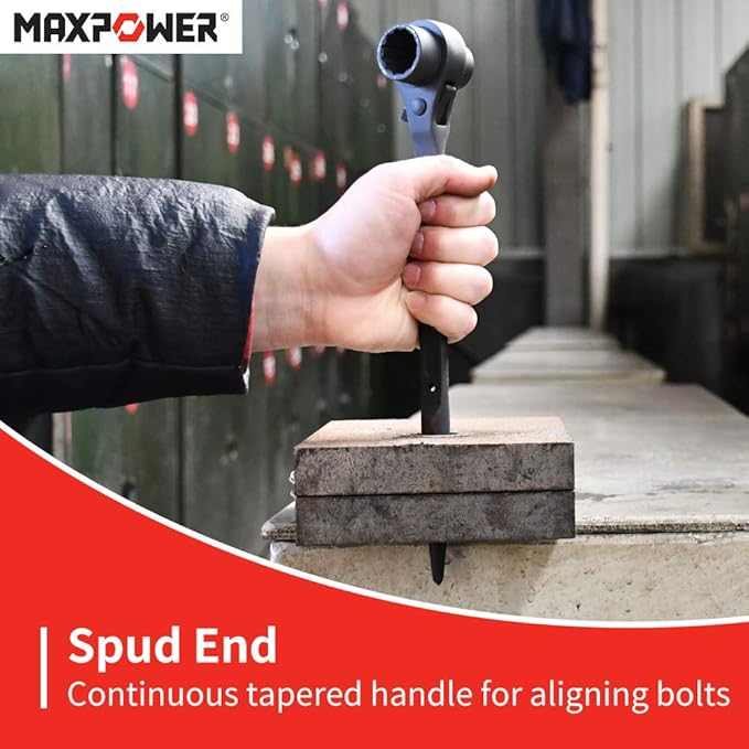 MAXPOWER 2PCS Scaffold Wrench Set, Dual Socket Scaffold 7/8 inch x 3/4 inch, and Metric 17 mm x 19 mm Spud Ratchet Scaffolding Tool