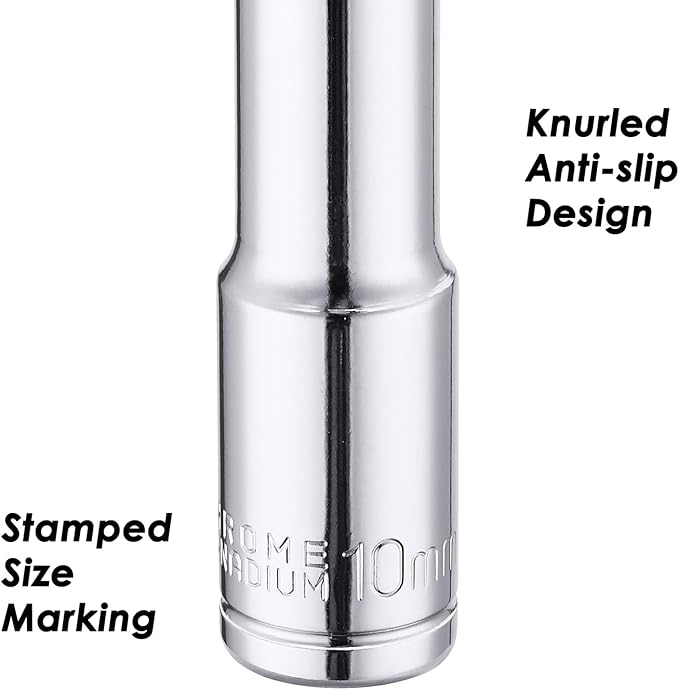 MIXPOWER 4PCS 1/4"& 3/8" Drive 10mm Deep&Shallow Socket Set, 6 Point, Cr-V Steel, Mirror Finish