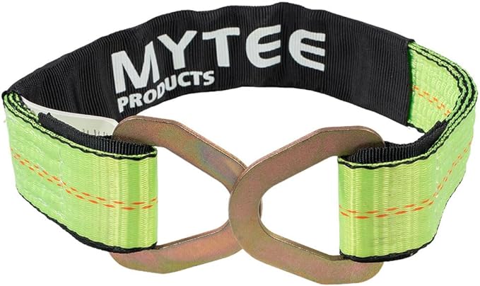 Mytee Products 2" x 36" Heavy Duty Green Tie Down Axle Straps with Magnetic D-Ring and 12" Protective Sleeve, 10,000LBS Capacity - for Car Trailer Hauler Tow Truck Wrecker Wheel Tie Down Strap
