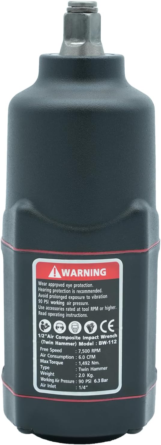 BESWELL® 1/2" High Torque Air Impact Wrench with Up to Real 1180 Foot-Pounds Max Loosen Torque Output-BW-112BN