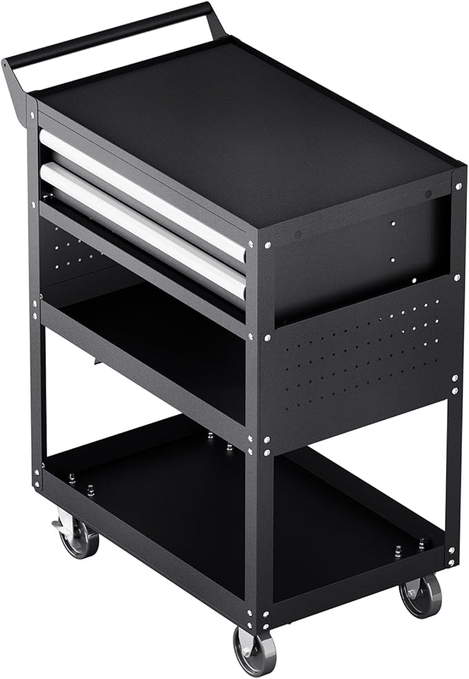 VEVOR 5-Tier Tool Cart with Wheels, 400 lbs Load Capacity, Rolling Work Cart with 2 Drawers & Pegboard, Mechanic Tool Storage Organizer with Locking System for Garage, Warehouse and Repair Shop, Black