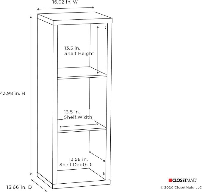 ClosetMaid 3 Cube Storage Shelf Organizer Bookshelf with Back Panel, Easy Assembly, Wood, Black Walnut