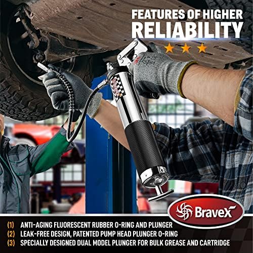 Pistol Grip Grease Gun 6000PSI, 18" Flexible Hose, Quick-Release Coupler