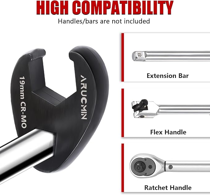 3/8" and 1/2" Drive Crowfoot Flare Nut Wrench Set, 15-Piece 8-24mm Metric Crows foot Wrench Set Chromium Molybdenum Steel with Organizer Box