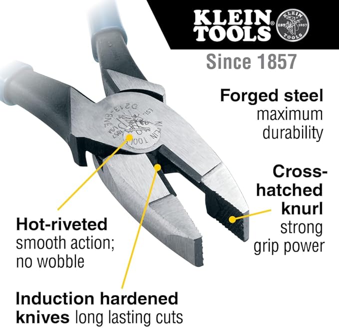Klein Tools D213-8NE Pliers, 8-Inch Side Cutters, High Leverage Lineman's Pliers Cut Copper, Aluminum and other Soft Metals