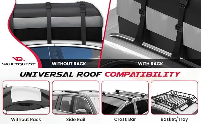 Waterproof Car Roof Bag Cargo Carrier - 20.07 Cubic Feet Extra Large Storage with Anti-Slip Mat, Door Hooks & Packing Bags. Safe Heavy Duty Travel Solution for Family Trips, Camping, Vacation