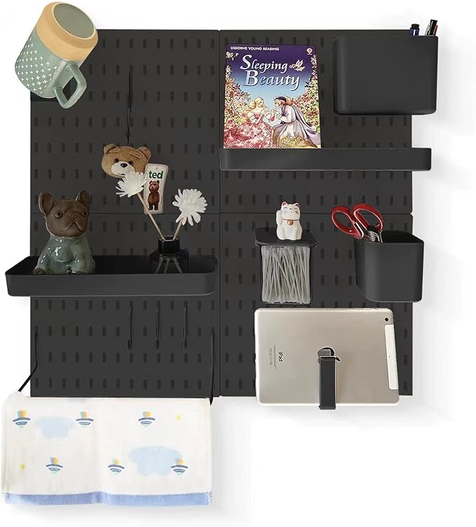 Pegboard Combination Kit and 13 Accessories(Shelf Hook Brackets Container) No Punching for Garage Kitchen Living Room Bathroom Office 22"x22",Pegboard Wall Organizer (Upgraded)