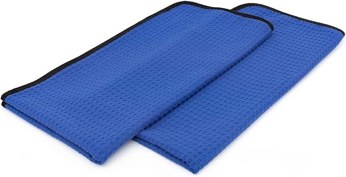 The Rag Company - Dry Me A River - Professional Korean 70/30 Blend Microfiber Waffle-Weave Drying & Detailing Towels, Soft Suede Edges, 390GSM, 20in x 40in, Royal Blue (2-Pack)