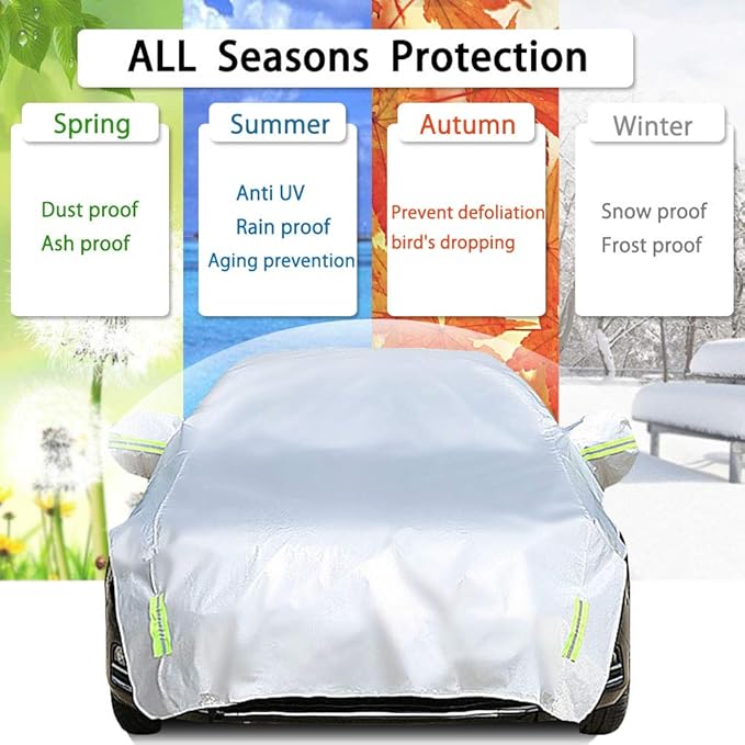 Half Car Cover with Cotton All Weather Car Body Cover Sunshade Cover Snow Cover Waterproof Snowproof Universal (Fit Sedan Length 176'' to 194'')