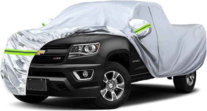 Waterproof Car Covers Replace for 2005-2024 Toyota Tacoma/Ford Ranger Crew Cab 6ft, 6 Layers Silver All Weather Car Cover with Zipper Door & Windproof Bands for Snow Rain Dust Protection