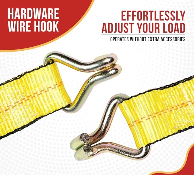 Mytee Products Ratchet Tie-Down Straps with Wire Hook, 2" x 30' Yellow Ratchet Strap | 10,000 Lbs Breaking Strength | Heavy Duty TieDown Ratchet Straps for Flatbed, Truck, Trailers Pickup (4 Pack)
