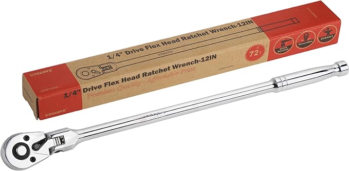 1/4-Inch Drive Flex Head Ratchet, 72 Tooth Quick Release Swivel Head Ratchet - 12" (305mm) Long Handle
