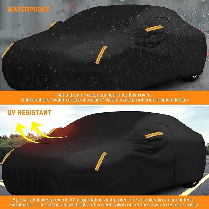 NEVERLAND Sedan Car Cover Waterproof Heavy Duty All Weather Protection Snow Anti-UV Windproof Outdoor Full Car Cover Fit for Automobiles BMW/Mercedes-Benz/Honda（for Car Size:183''L x 70''W x 59''H）