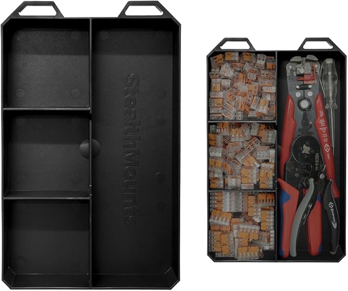 StealthMounts Quad PacTray | 4-Compartment ABS Tool Tray Compatible with Milwaukee PACKOUT | Organiser for Tools, Hardware & Accessories | Workshop, Garage & Van Use | Made in the UK