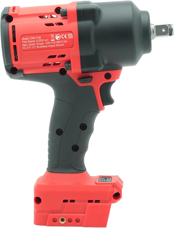 CIW-112B-ML 1/2" Cordless Impact Wrench for Milwaukee18V Battery, Impact Wrench 885Ft-lbs High Torque Brushless Electric Impact Gun, Power Impact Driver with 4-Mode Speed, LED Light(no battery)