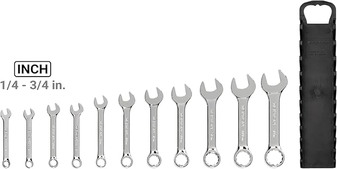 TEKTON Stubby Combination Wrench Set with Holder, 11-Piece (1/4-3/4 in.) | WCB92401