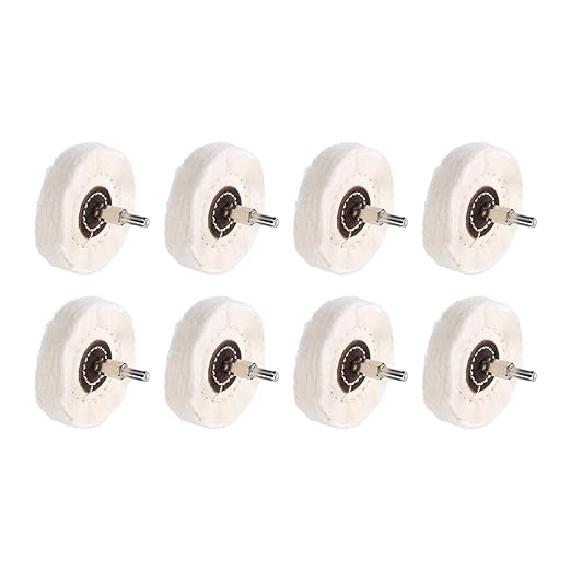 uxcell 3-Inch Buffing Polishing Pad Wheel Cotton with 15/64-inch Handle for Manifold Aluminum Stainless Steel Chrome White 8 Pcs