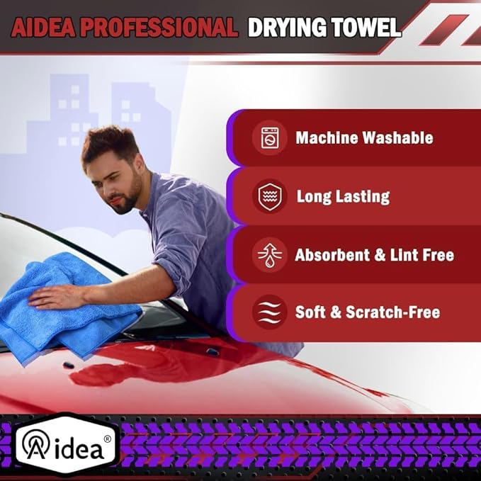 AIDEA Microfiber Towels for Cars-2PK, Large Professional Car Drying Towel, Scratch-Free & Absorbent Drying Towel for Cars, SUVs, RVs, Trucks, and Boats, 24inx 31in, Blue