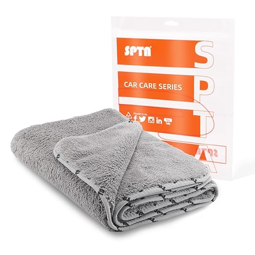 SPTA Drying Towel, Car Wash Drying Towel for Car wahing, Highly Absorbent, 1Pack Large Microfiber Towel Without Scratches or Water Spots, 26.4 x 38.2 inch, Grey-MT035