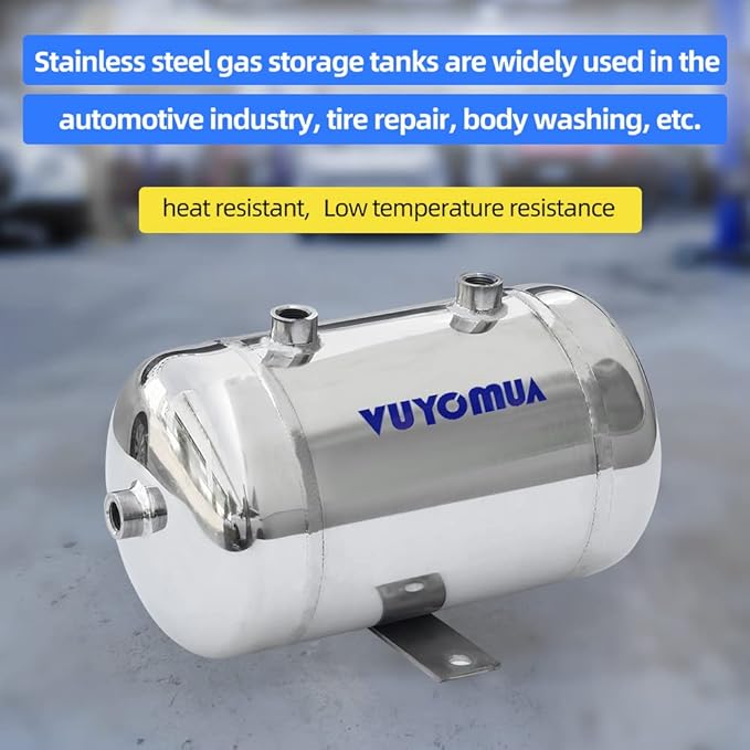 1/4" NPT Air Compressors 0.8 Gallon Stainless Steel Portable Air Compressor Max 180PSI Air Reservoir Water Storage Tank for Truck, Car, Air Horn, Inflating Tires, Air Ride