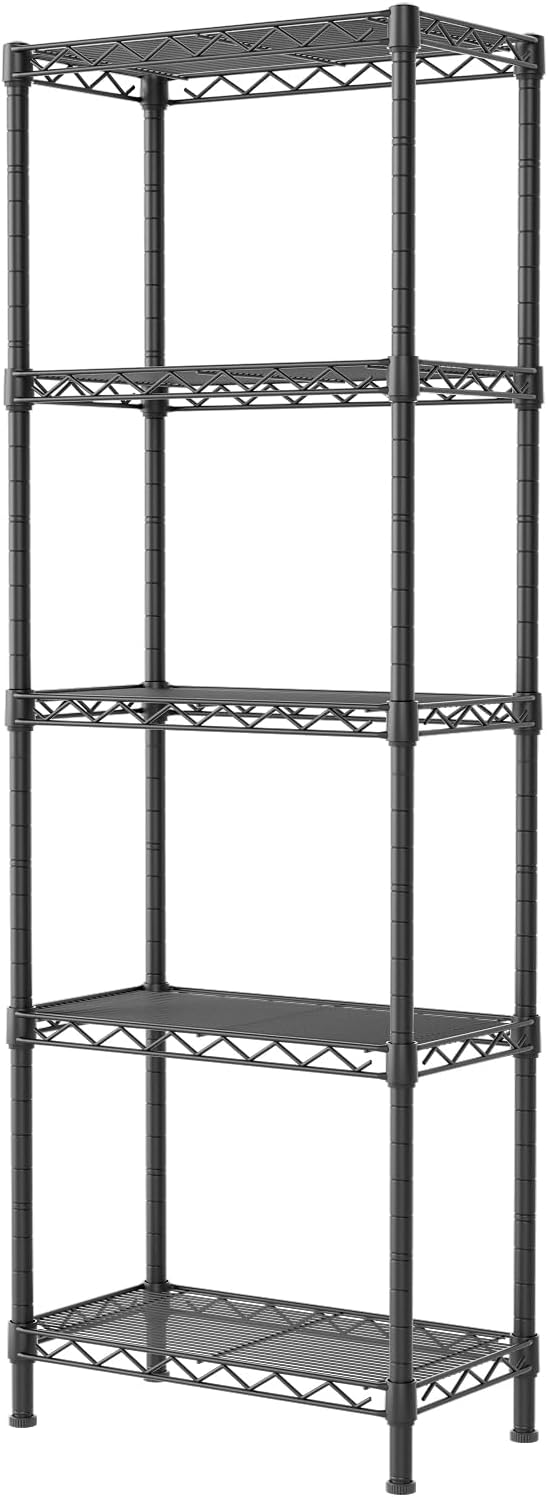 SINGAYE Metal Shelves Wire Shelving：Storage Rack Standing Units Shelf for Kitchen Laundry Bathroom Closet Organizers Pantry Narrow Mesh Adjustable 10" D x 16" W x 55" H Black
