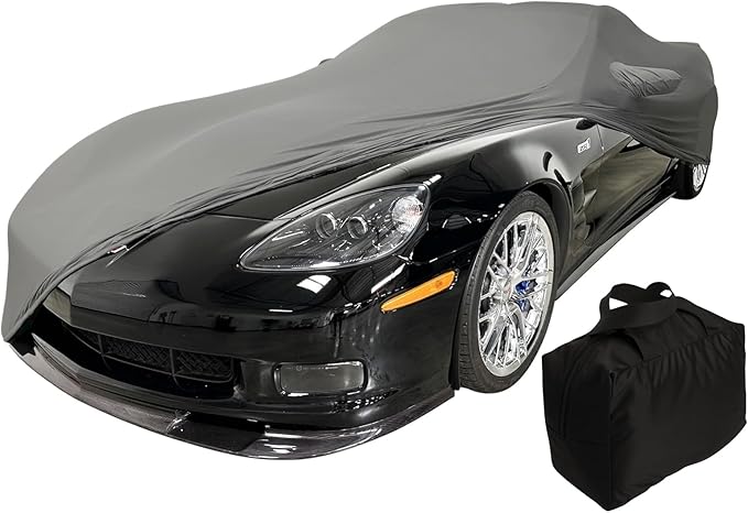 C6 Corvette Indoor Car Cover - Custom Fit Ultraguard Stretch Satin - Dust Proof Full Cover - The Ultimate High End Fit for 2005-2013 Base, Grand Sport, ZR1, Z06 Corvettes (Medium Gray)