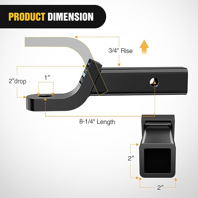 Nilight Trailer Hitch Ball Mount with 5/8" Hitch Pin Clip Fits 2 Inch Receiver Square 7500 lbs 2" Drop, 3/4” Rise, 1” Hole, Gloss Black Powder Coat