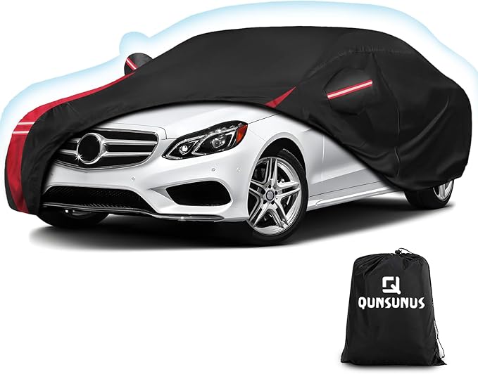 QUNSUNUS 6 Layer Car Cover for Mercedes Benz E-Class Sedan 2006-2025 Waterproof All Weather 420D Windproof for Mercedes Benz E 350 Car Cover Hail Protection with Zipper