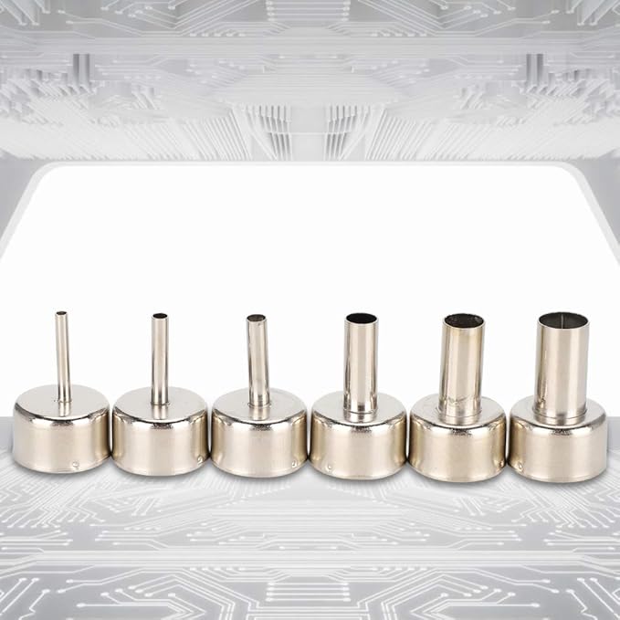6pcs Hot Air Gun Nozzle 858 Heat Gun SMD Rework Station Accessory 3/4/5/8/10/12mm,Hot Air Gun Nozzle Satisfy Various Soldering and Repair Requirement.