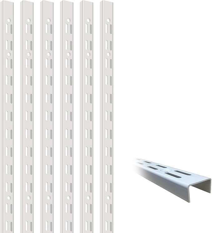 6‑Pack Dual‑Track Wall Shelf Rails – 47.5 in / 120 cm Heavy‑Duty Upright Standards for Adjustable Shelving in Pantries, Closets, Garages (White)