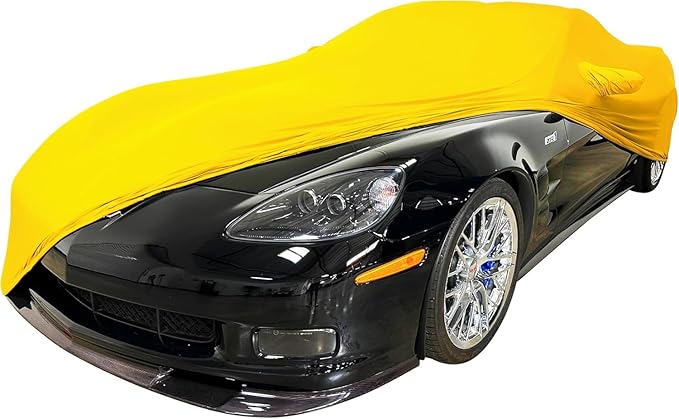 C6 Corvette Indoor Car Cover - Custom Fit Ultraguard Stretch Satin - Dust Proof Full Cover - The Ultimate High End Fit for 2005-2013 Base, Grand Sport, ZR1, Z06 Corvettes (Yellow)