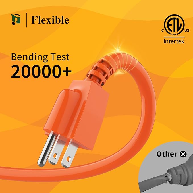 Outdoor Extension Cord 50 FT Waterproof, 16/3 Gauge Heavy Duty 3 Prong Extension Cord, 13A 1625W SJTW, ETL Listed, Great for Garden and Home, Orange