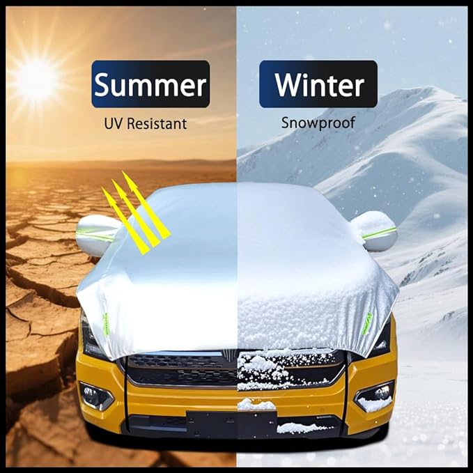 Half Car Cover Car Cover for Sunshade Half Car Body Cover Snow Cover Waterproof Universal Silver with Cotton(Small/Medium Size Pickup -Crew Cab)