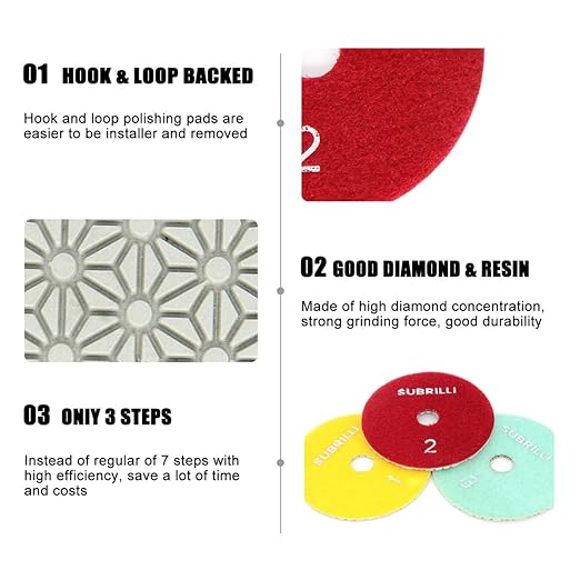 Dry/Wet 3 Step Diamond Polishing Pads 4" Sanding Discs Grit 1 for Granite Marble Concrete (3-Pcs)