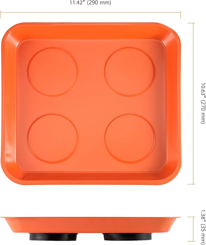 SEUNMUK 8 Pack Orange Magnetic Parts Tray Set, Stainless Steel Rectangle Magnetic Tray Holder for Socket Screw, Nuts, Bolts, Metal Parts, 11.4 x 10 Inch, 5.9 x 2.6 Inch and 3.7 x 2.5 Inch