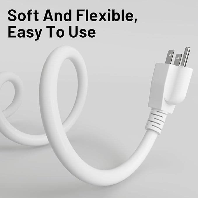 16/3 White Indoor Outdoor Extension Cord 10 Ft 2 Pack Waterproof, Extension Cord with 3 Prong Grounded Plug,13A 1625W 16AWG SJTW, Flexible Weatherproof Power Cable