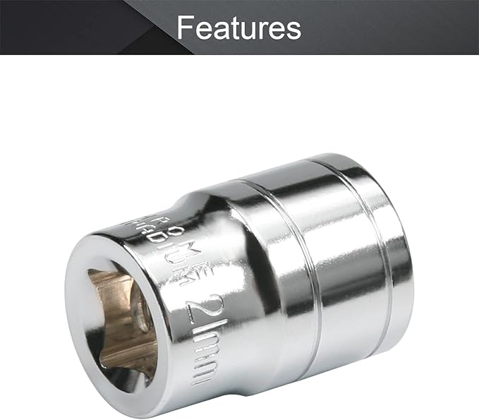Utoolmart Shallow Socket, 1/2 Inches Drive 6-Point 21mm Metric Socket Chrome Vanadium Steel for General Repairs
