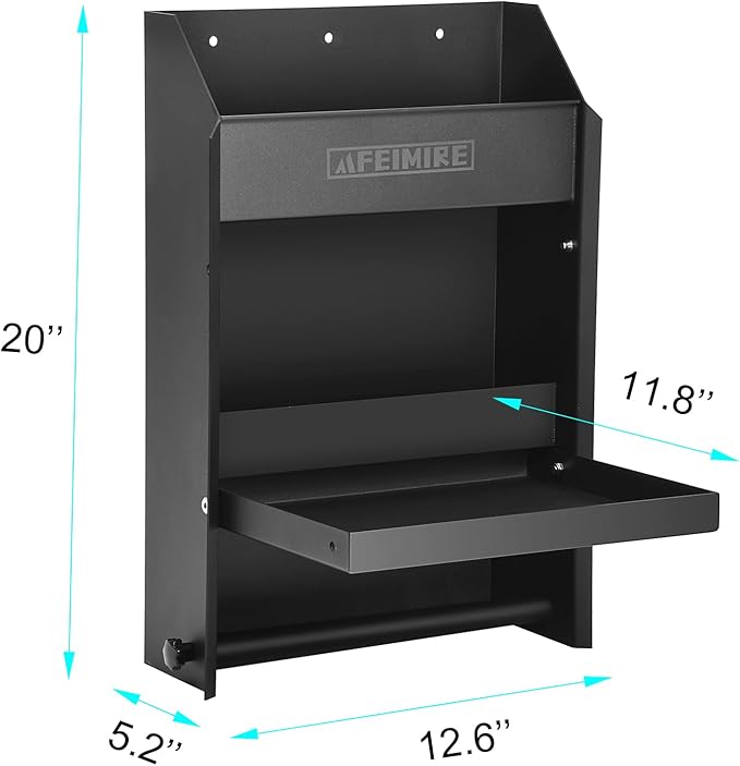 Flip-Out Storage Cabinet for Garage & Trailers, Workstation with 2 Shelves, Paper Towel Holder & Aluminum Mounting Cabinet, Space-Saving Design for Aerosol Cans, Quart Jugs, Medium
