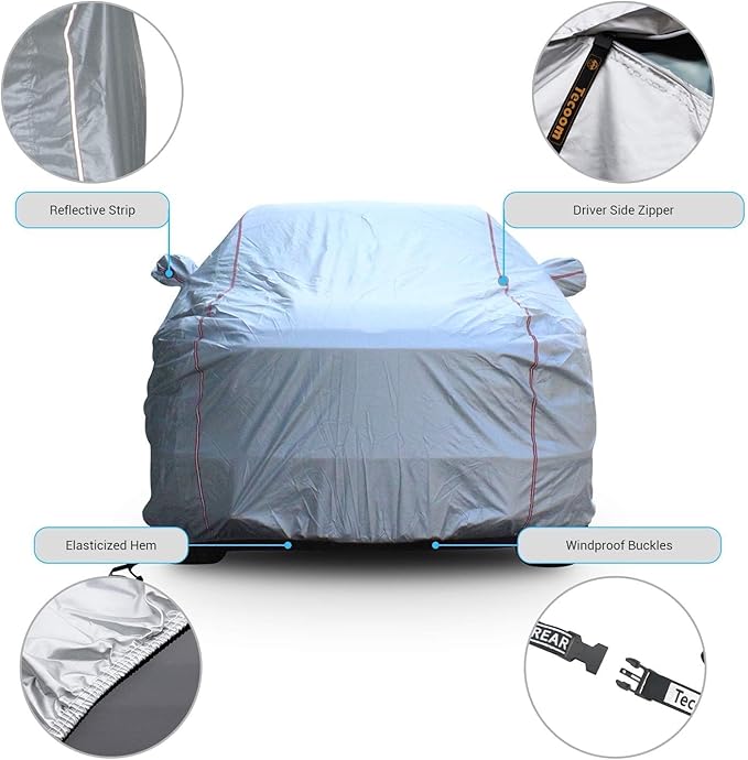 Tecoom Hard Shell Truck Car Cover Waterproof Windproof UV-Proof Zipper Design with Strap Buckle Fit for Ford F150 Ram 1500 Chevy Silverado Toyota Tundra GMC Sierra Full Size Length Up to 233"