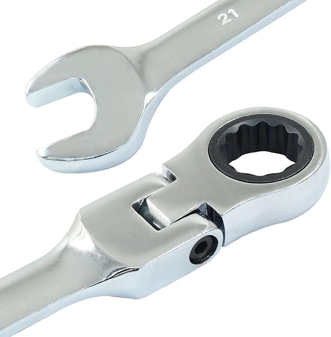 21mm Flex Head Ratchet Wrench, 12 Point Chrome Vanadium Steel Combination Spanner with 72 Tooth Ratcheting Gear, Metric Industrial Grade Tool for Automotive and Mechanical Maintenance