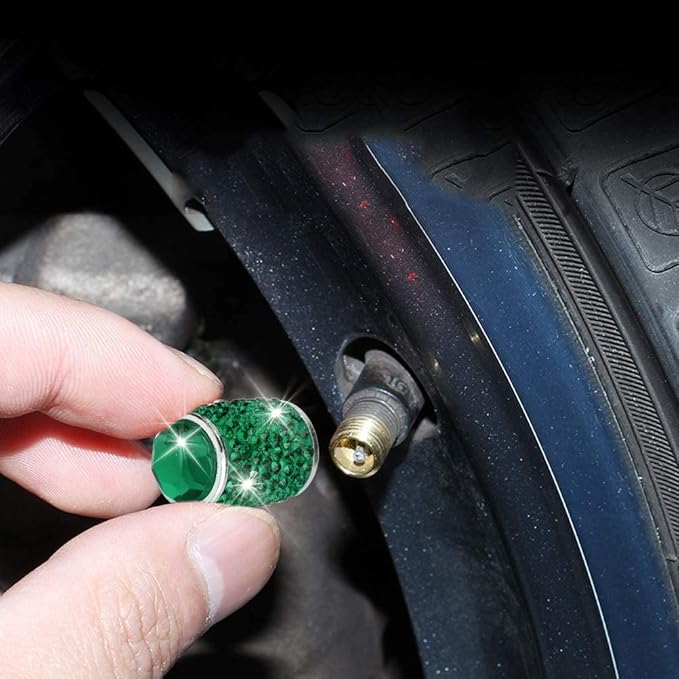 ToBeQueen Bling Tire Valve Caps, 4 Pack Handmade Crystal Rhinestone Diamond Tire Caps Universal Dustprood Bling Green Car Accessories for Car/SUV/Motorcycle/Bike(Green)